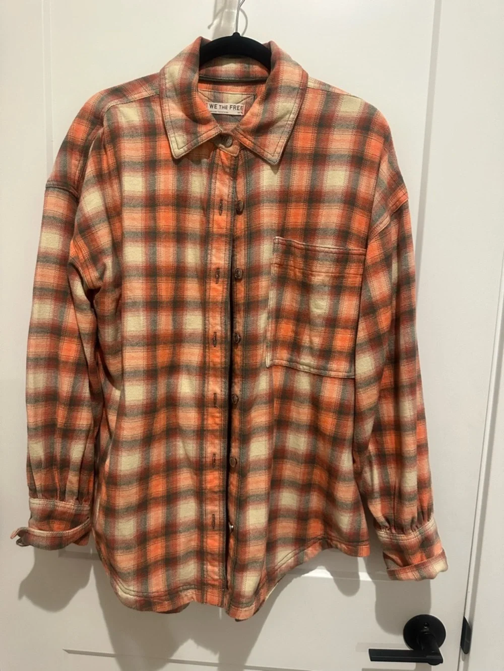 We The Free Orange and Cream Plaid Button-Down Shirt